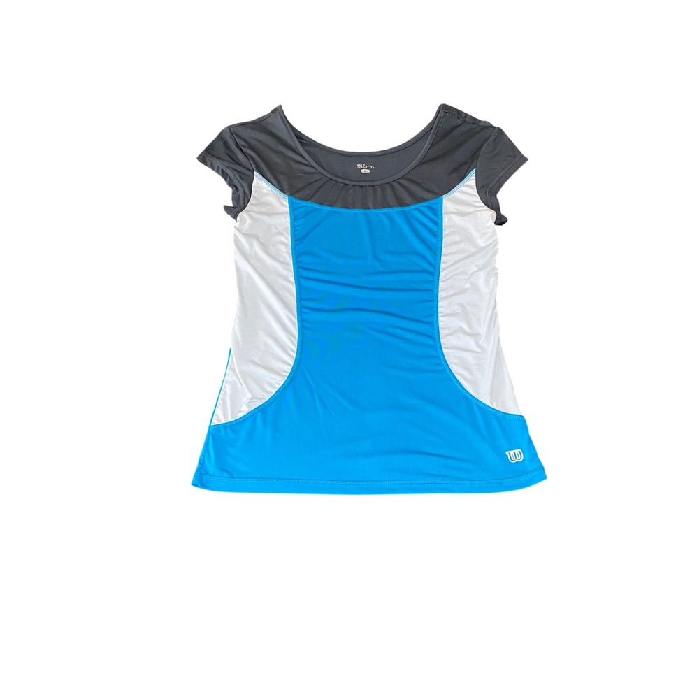 Wilson Womens Tennis Top Blue White Grey Colorblock Athletic Shirt Size L